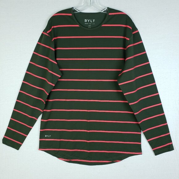 NWOT Bylt Drop Cut Long Sleeve Lux Striped Pullover Curved Hem size L - Picture 1 of 8